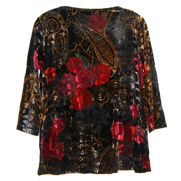 Isabel Hayley Velvet Burnout Floral Paisley 3/4 Sleeve Stretch Knit Top Size PM - Picture 3 of 6